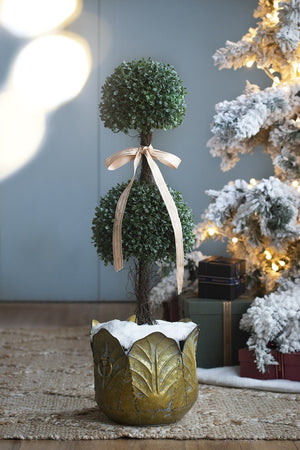 English Elm Set of 3 Zinc Metal Planters with Distressed Golden Finish for Indoor Outdoor Display W2078P499530