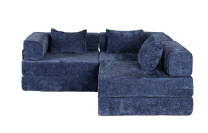 English Elm Compression Convertible Floor Sofa Bed - Durable Chenille, No Assembly, Multi-Purpose Design, Dark Blue W3723S00016