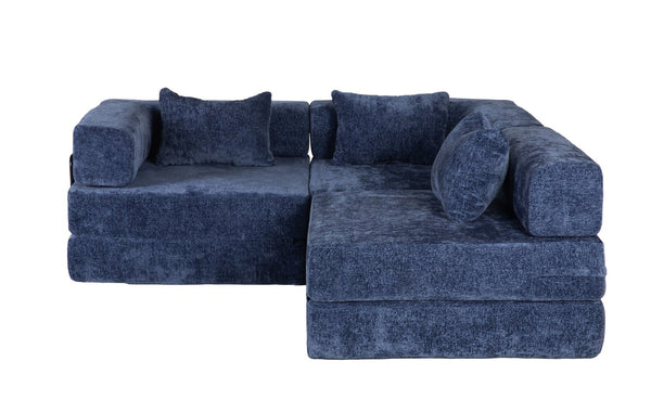 English Elm Compression Convertible Floor Sofa Bed - Durable Chenille, No Assembly, Multi-Purpose Design, Dark Blue W3723S00016