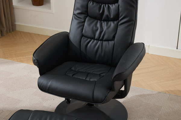 English Elm 015-Recliner Ergonomic Swivel Massage Chair with Ottoman, Heated 5-Point Vibration, 140° PU Recliner Black W2636P262445