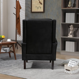 English Elm Wood Solid Frame Armchair Modern Accent Lounge Chair with Padded Foam Seat and Sturdy Rubberwood Legs Black PU W395109979