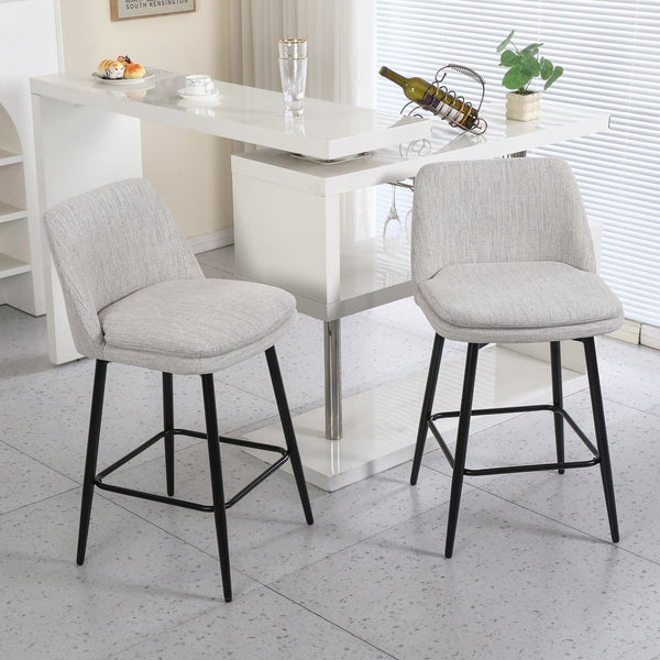 English Elm Counter Upholstered Swivel Bar Stools Set of 2 — Mid-Century Modern Comfort, 360° Rotation, Durable Metal Legs Off White W2200P233491