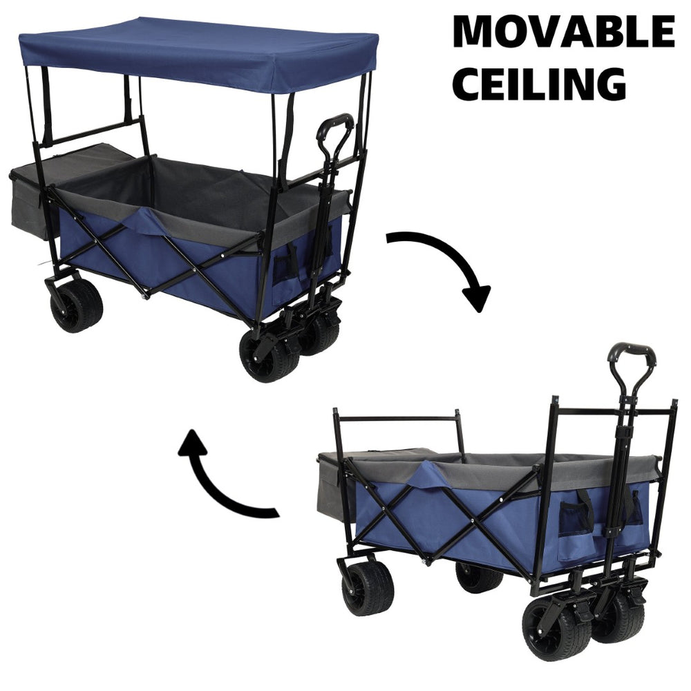 English Elm 480lbs Folding Utility Wagon with Canopy All-terrain Wheels Steel Frame Outdoor Hauler W2932P326773
