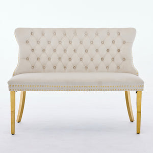 English Elm Velvet Double Dining Loveseat Bench - Elegant 2-Seat Tufted Velvet With Gold Legs, Mid-Century Modern Style W1143P362522-GIGA