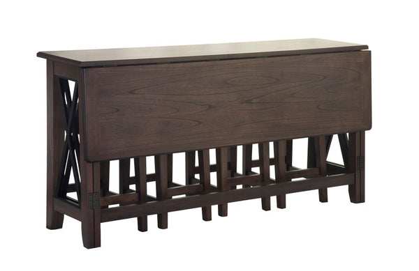 English Elm Dark Solid Wood Drop Leaf Table with 4 Stools — Space-Saving Expandable Dining Set, Durable Finish Dark Brown 75.5 L x 21 W x 16.75 H B2699P206767