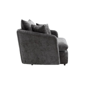 English Elm 360° 360 Swivel Oversized Chenille Armchair with Pocket Spring Seat and Three Throw Pillows Dark Gray W1361S00072