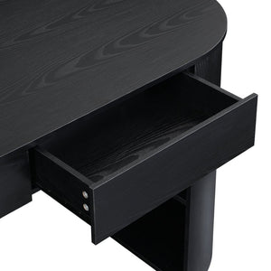 English Elm Storage Writing Desk with Curved Base Open Shelves and Drawers for Home Office Black N757P306285B