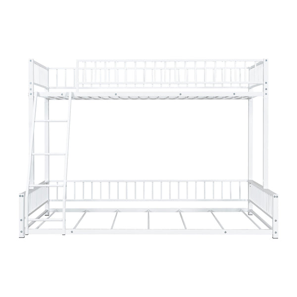 English Elm Twin XL over Queen Metal Bunk Bed with Ladder and Guardrails, Space-Saving Sturdy Frame for Kids and Guests White N709P277756K