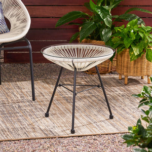 English Elm Christopher Knight Home® - NUSA Side Table with Tempered Glass Top and Handcrafted Rattan Base — Modern Outdoor Accent Table White 66627.00WHI
