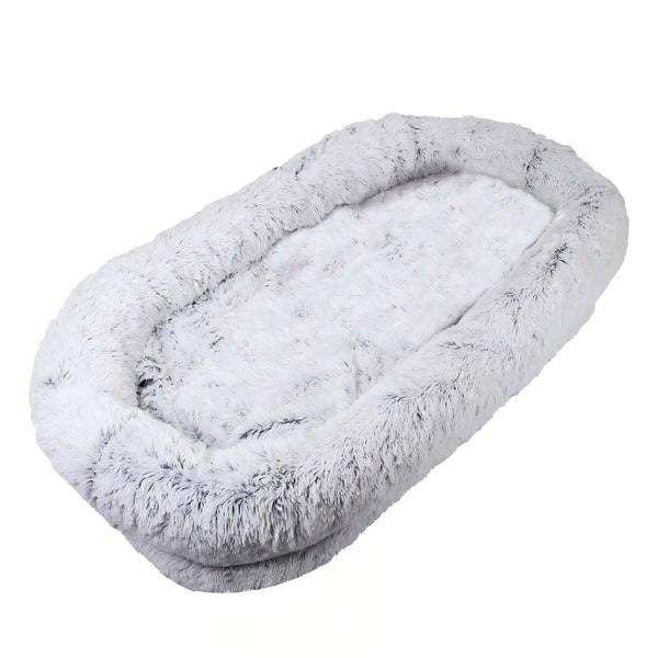 English Elm Human Plush Faux Fur Dog Bed 71"x45"x14" Gray — Washable Orthopedic Napping Lounger for Two W3101P314614
