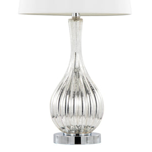 English Elm Glass Crackle Silver Table Lamp Set with Chrome Hardware and White Linen Shade Pair B202P471588