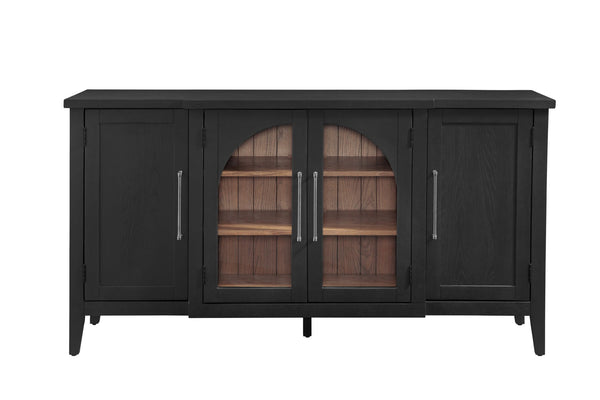 Basset Mirror Fynn Server: Elegant Two-tone Design With Adjustable Shelves For Modern Sophistication & Functionality Black Solid Wood,Oak Veneers,Glass 3310-dr-576