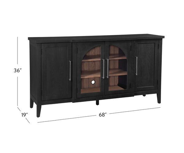 Basset Mirror Fynn Server: Elegant Two-tone Design With Adjustable Shelves For Modern Sophistication & Functionality Black Solid Wood,Oak Veneers,Glass 3310-dr-576