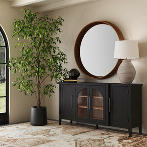 Basset Mirror Fynn Server: Elegant Two-tone Design With Adjustable Shelves For Modern Sophistication & Functionality Black Solid Wood,Oak Veneers,Glass 3310-dr-576