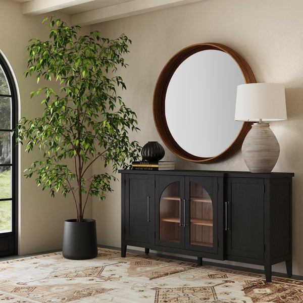 Basset Mirror Fynn Server: Elegant Two-tone Design With Adjustable Shelves For Modern Sophistication & Functionality Black Solid Wood,Oak Veneers,Glass 3310-dr-576