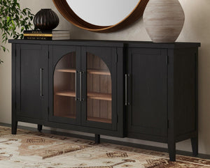 Basset Mirror Fynn Server: Elegant Two-tone Design With Adjustable Shelves For Modern Sophistication & Functionality Black Solid Wood,Oak Veneers,Glass 3310-dr-576