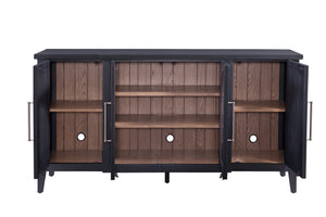 Basset Mirror Fynn Server: Elegant Two-tone Design With Adjustable Shelves For Modern Sophistication & Functionality Black Solid Wood,Oak Veneers,Glass 3310-dr-576