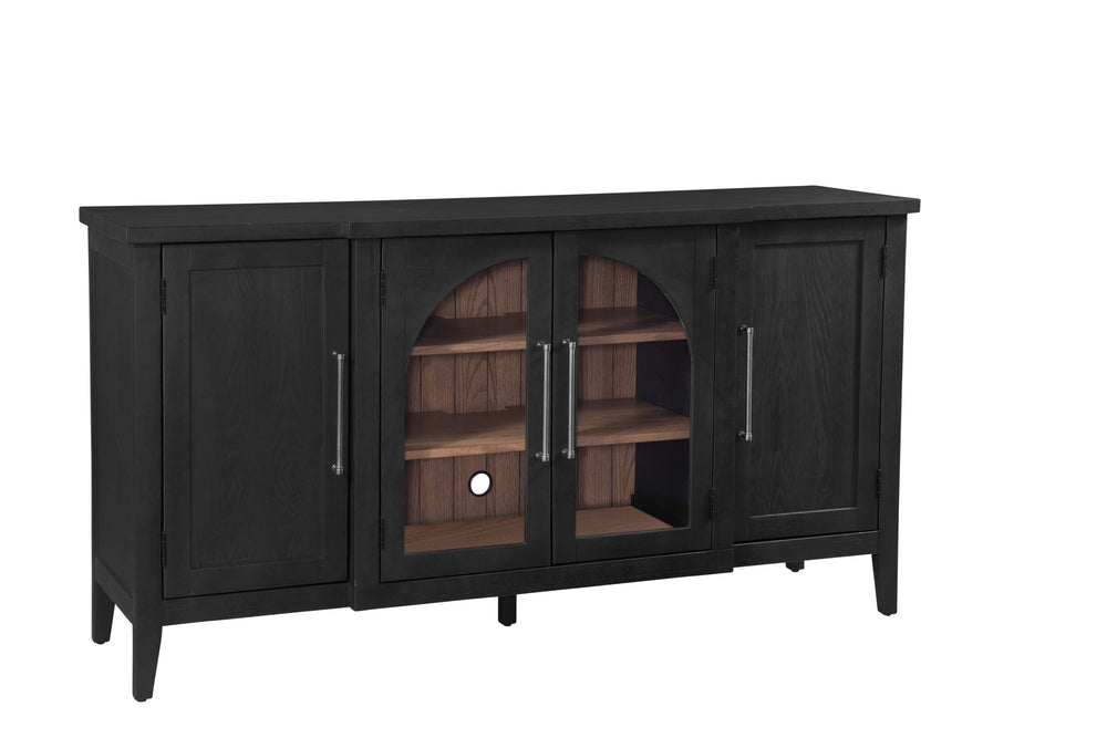 Basset Mirror Fynn Server: Elegant Two-tone Design With Adjustable Shelves For Modern Sophistication & Functionality Black Solid Wood,Oak Veneers,Glass 3310-dr-576