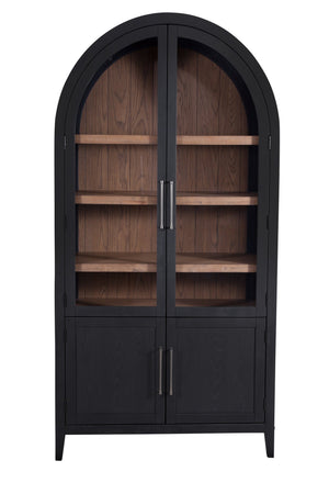 Basset Mirror Fynn Display Cabinet - Modern Meets Traditional Elegance With Adjustable Shelves & Two-tone Finish Black Solid Wood,Oak Veneers,Glass 3310-lr-500