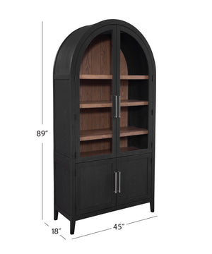Basset Mirror Fynn Display Cabinet - Modern Meets Traditional Elegance With Adjustable Shelves & Two-tone Finish Black Solid Wood,Oak Veneers,Glass 3310-lr-500