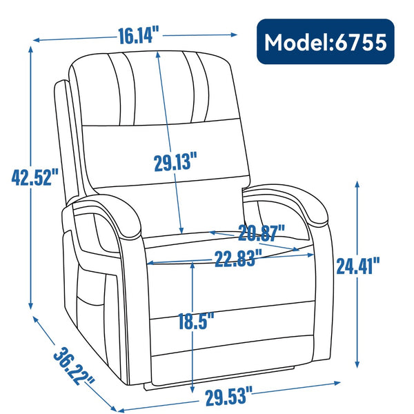 English Elm Power Lift Recliner Chair Chenille Upholstery Dual Motor Heat Massage Solid Wood Arms Blue W1803S00067