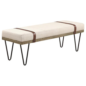English Elm Karis Beige Upholstered Accent Bench with Nailhead Leatherette Straps, Plush Linen Look Seating for Entryway (47.25") B062P333430