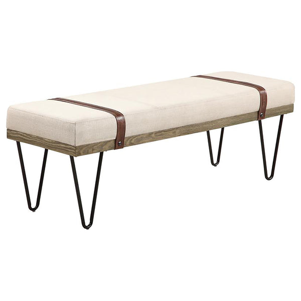 English Elm Karis Beige Upholstered Accent Bench with Nailhead Leatherette Straps, Plush Linen Look Seating for Entryway (47.25") B062P333430