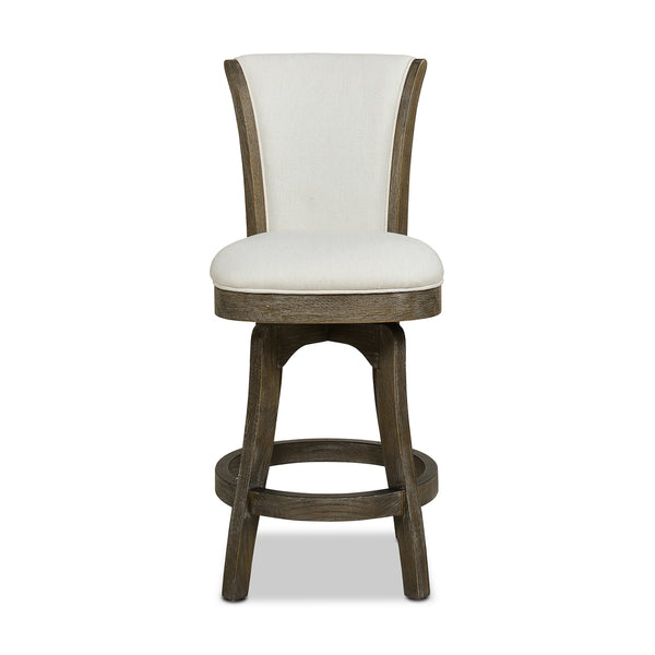 English Elm Jennifer Taylor Home - Henry 27" Armless Swivel Counter Height Bar Stool Heathered Linen Upholstered High Back Support White B2719P238375