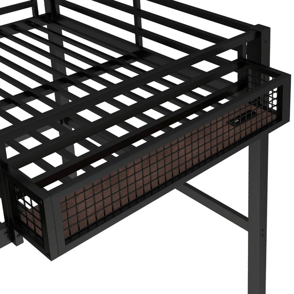 English Elm Twin Xl Solid Pine Loft Bed with Built-in Led Lighting and Storage Shelves W1580S00376