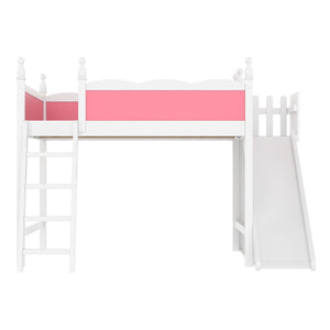 English Elm Twin Loft Bed Solid Pine Frame with Wardrobe Shelving Detachable Slide Kids Room W5305S00021
