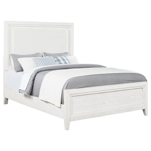 English Elm Inverness Distressed White Queen Bed with Padded Upholstered Headboard, Cottage Farmhouse Charm and Cozy Design B062S01343