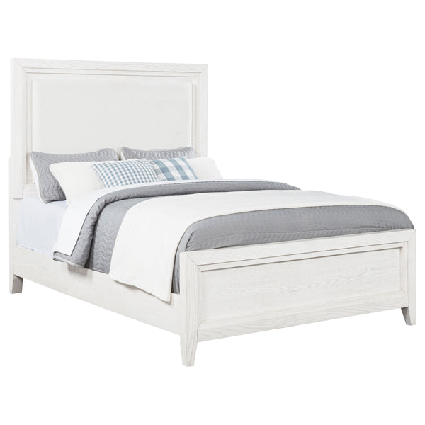 English Elm Inverness Distressed White Queen Bed with Padded Upholstered Headboard, Cottage Farmhouse Charm and Cozy Design B062S01343