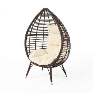 English Elm Christopher Knight Home® - CUTTER Teardrop Wicker Patio Chair with Water‑Resistant Beige Cushion, Metal Resin Frame, Plush Comfort 55787.00MBRN