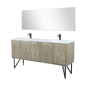 English Elm Rustic Acacia Double Bath Vanity With White Quartz Top, Gun Metal Faucet & 70" Mirror For Elegance B2731S01673-GIGA