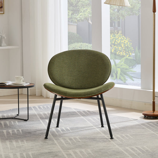 English Elm Mid-Century Shell Chair with Wood Grain Veneer, Curved Wide Seat, Metal-Wood Frame Holds 330+ lbs Green W1143P214256