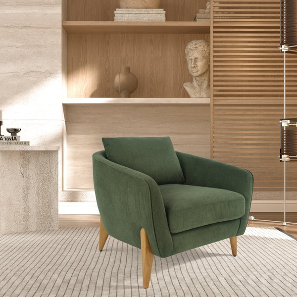 English Elm Accent Armchair Upholstered Low Profile Reading Chair with Lumbar Pillow Modern Living Room Seat Green W2308P462509