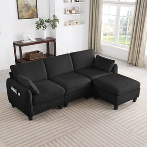English Elm 102 Inch Linen Modular Sectional Sofa with Hidden Storage and Cloud Cushion Comfort Black W1099S00214