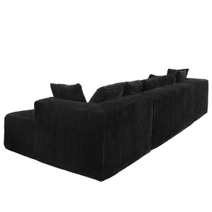English Elm Modular U-Shaped Sectional Sofa - 4-Seater Reversible Chaise In Black Corduroy For Modern Living Spaces W3276S00015
