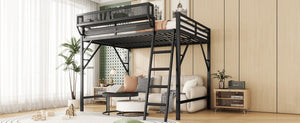 English Elm Full Size Loft Bed with Ladder and Built-In Shelves, Sturdy Metal High Loft for Kids Teens 54" Black W2580P379998