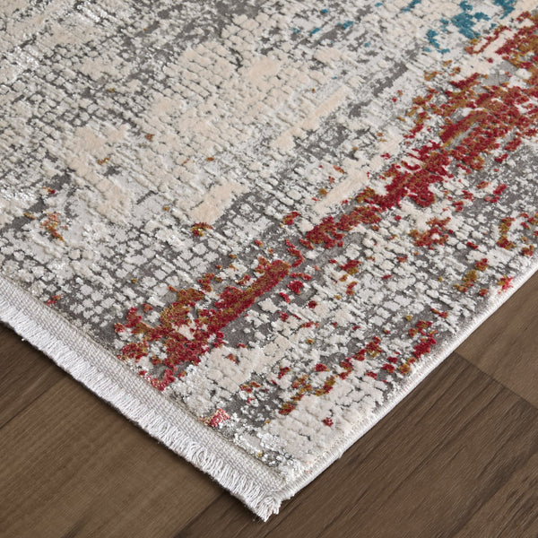 Feizy Rugs Cadiz Abstract Watercolor Area Rug - Luxurious Machine-woven Design Inspired By Spanish Elegance Gray,Red,Blue Viscose,Acrylic 8663903fivymltj20