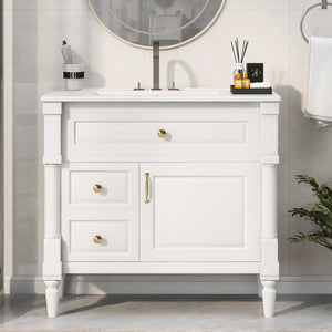 English Elm 36" Bathroom Vanity With Ceramic Sink, Durable Rubberwood Frame, Smart Storage & Modern Design N725P356064K