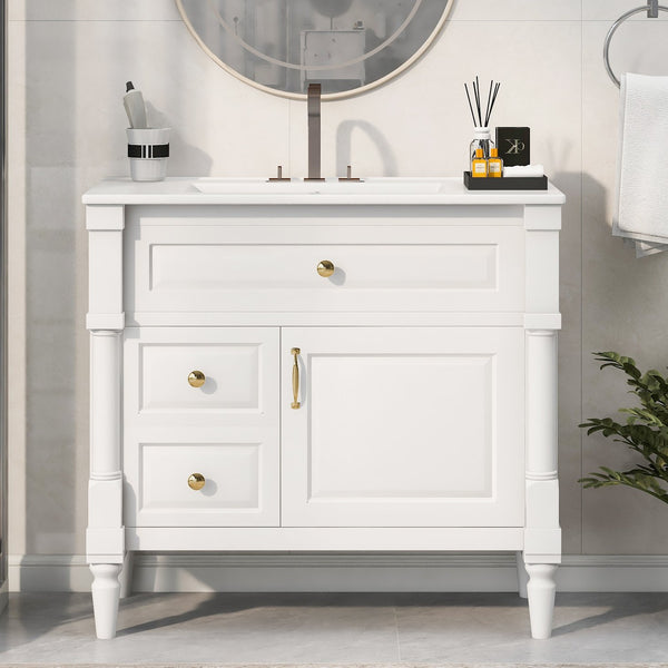 English Elm 36" Bathroom Vanity With Ceramic Sink, Durable Rubberwood Frame, Smart Storage & Modern Design N725P356064K