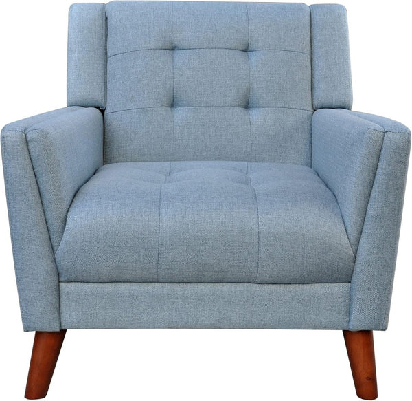 English Elm Mid-century Waffle Tufted Club Chair Solid Wood Splayed Legs Reading Lounge Accent Blue N776P379535B