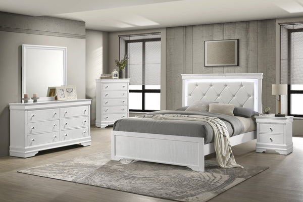 English Elm Blaze 5-Piece Full Bedroom Set With Led Headboard, Upholstered Design & Elegant Storage Solutions B009S01480
