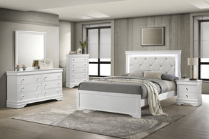 English Elm Blaze Modern 5-Piece Queen Bedroom Set With Led Headboard, Stylish Storage, And Sleek White Finish B009S02042