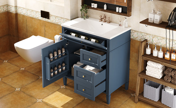 English Elm 30'' Modern Bathroom Vanity With Soft-Close Drawers, Tip-Out Storage & Elegant Roman Legs, White SW000122AAC-2