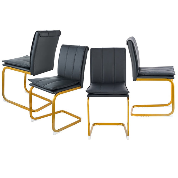 English Elm Modern Pu Leather Cantilever Dining Chairs Set of 4 with Steel Arc Frame for Kitchen Black+Gold W5123P454213