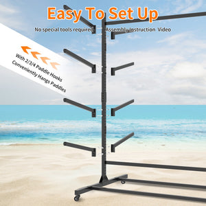 English Elm 82"h Freestanding Steel Kayak Storage Rack Holds 8 Boards with Locking Wheels T2398P313238