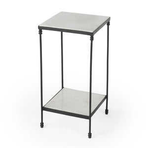 Butler Specialty Larkin Outdoor Square Table With Elegant White Marble Top And Functional Lower Shelf For Patios Black Iron,Marble 3319437-butler