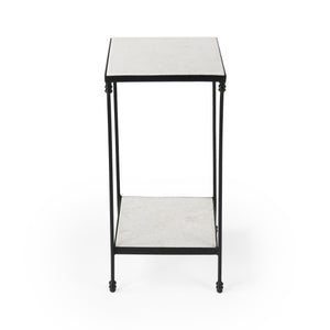 Butler Specialty Larkin Outdoor Square Table With Elegant White Marble Top And Functional Lower Shelf For Patios Black Iron,Marble 3319437-butler
